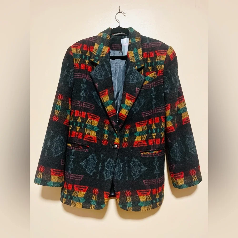 Vintage Eco Fashions Southwestern Tapestry Blazer Jacket Size 5 Wool Blend - Picture 2 of 11